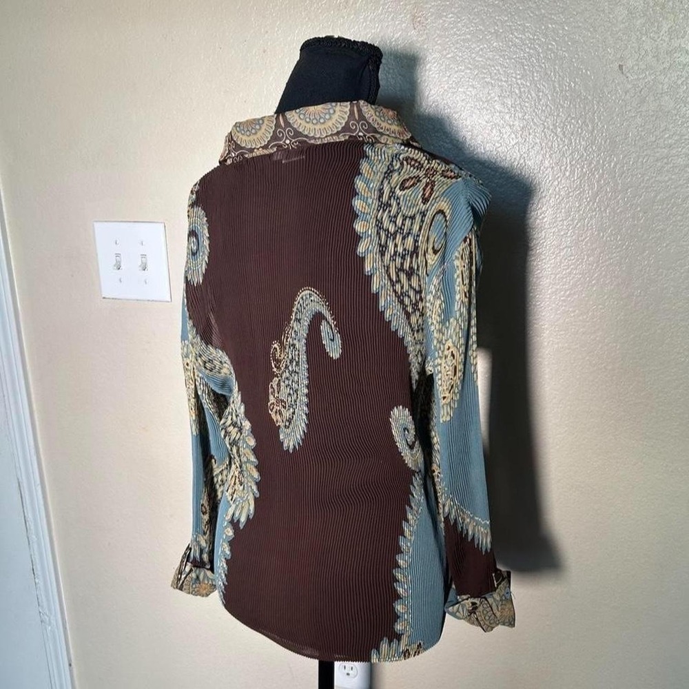 Alberto Makali Y2K Boho Western Brown Paisley Button Up Blouse Large - Picture 6 of 8